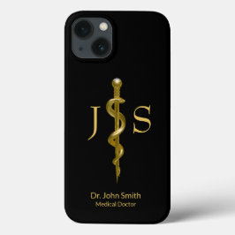 Rod of Asclepius Medical Classy Guld on Black