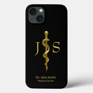 Rod of Asclepius Medical Classy Guld on Black