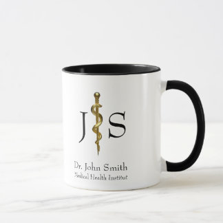 Rod of Asclepius Medical Classy Guld on White Mugg
