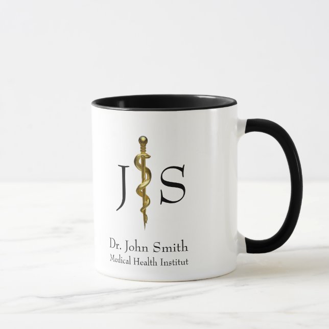 Rod of Asclepius Medical Classy Guld on White Mugg (Höger)