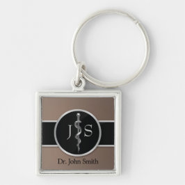 Rod of Asclepius Noble Classy Medical Silver Fyrkantig Silverfärgad Nyckelring