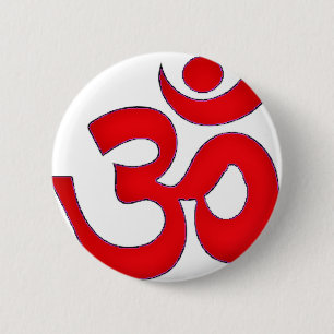 Röd OM, AUM som ÄR SANSKRIT, MANTRA, TANTRA, YOG Knapp