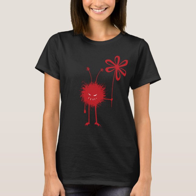 Röd ond kvinnlig blommakrypsvart t-shirt (Framsida)