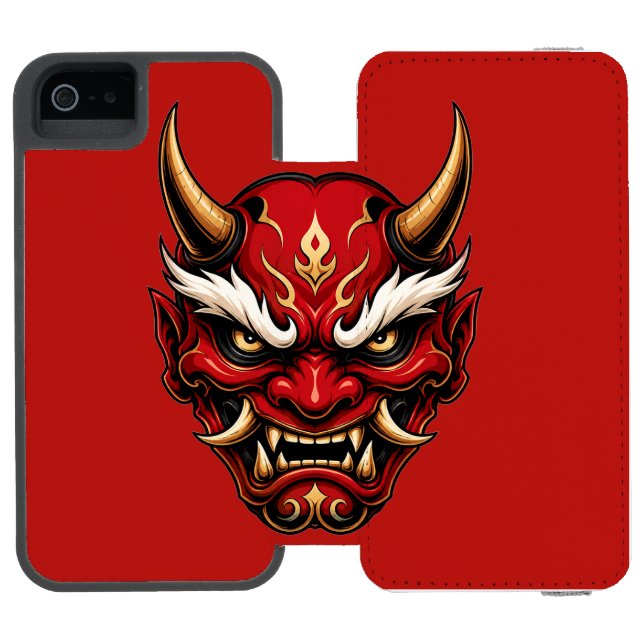 Röd Oni-maskväska Telefonfodral Incipio iPhone Wallet Skal (Folio Öppen)