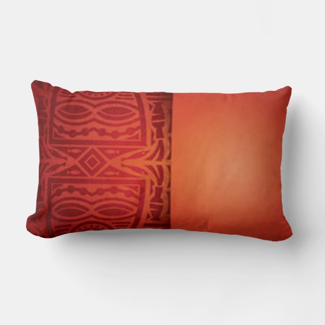 Röd & orange afrikansk mönsterdesign lumbarkudde (Framsida)