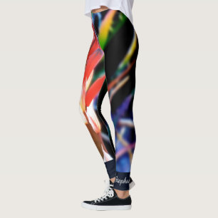 Röd orange Aloe på midnatt blåttpersonlignamn Leggings