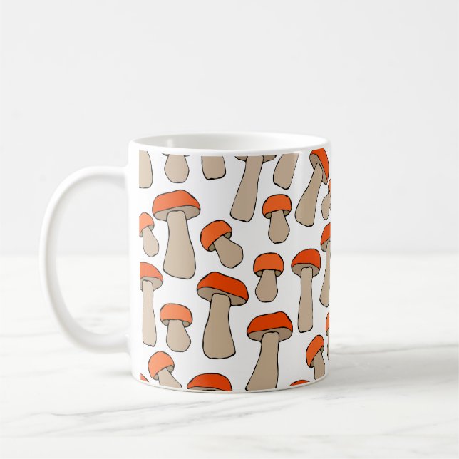 Röd Orange Aspen Svampar Mönster Kaffemugg (Vänster)