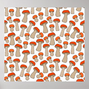 Röd Orange Aspen Svampar Mönster Poster