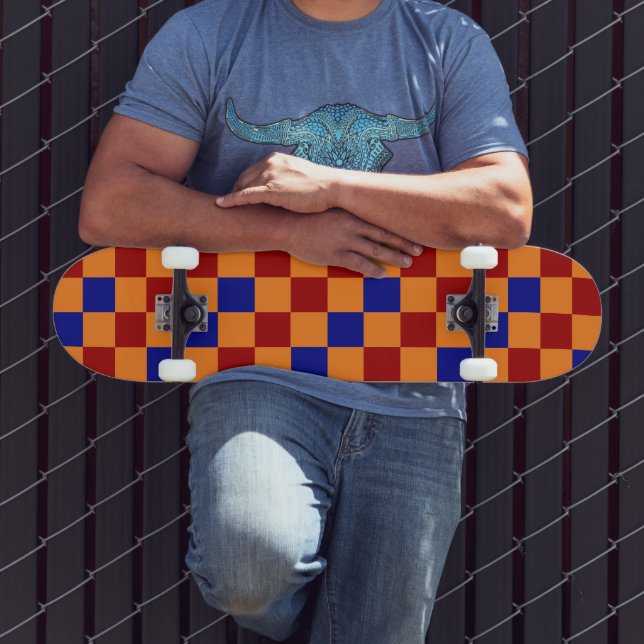 Röd Orange Blå Rutig Mönsterdesign  Mini Skateboard Bräda 18,5 Cm (Utomhus 3)