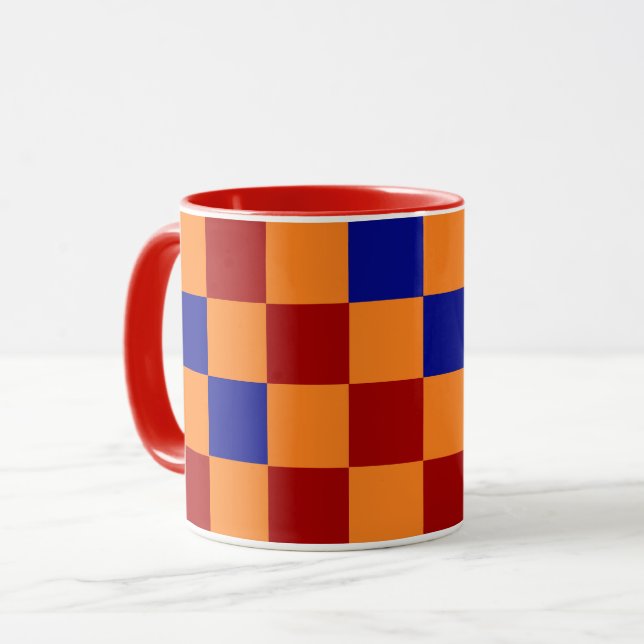 Röd Orange Blå Rutig Mönsterdesign  Mugg (Framsida vänster)