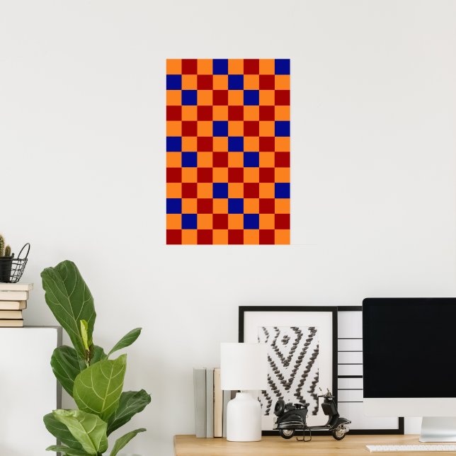 Röd Orange Blå Rutig Mönsterdesign  Poster (Hemmakontoret)