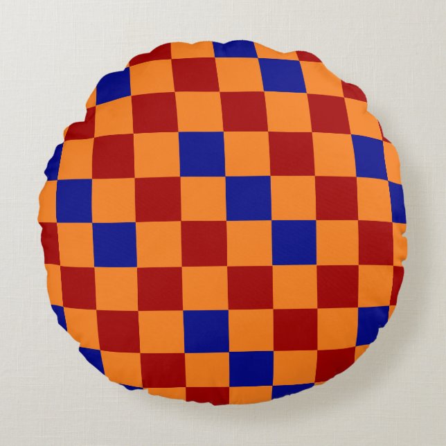 Röd Orange Blå Rutig Mönsterdesign  Rund Kudde (Framsidan)