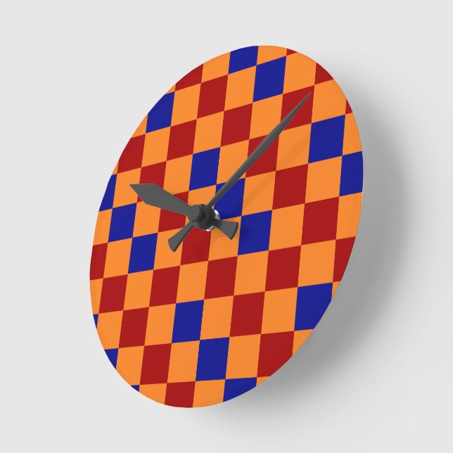 Röd Orange Blå Rutigt Mönster Design  Rund Klocka (Vinkel)