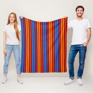 Röd Orange Blå Vertikal Randig Design   Fleecefilt