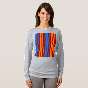 Röd Orange Blå Vertikal Randig Design   T Shirt