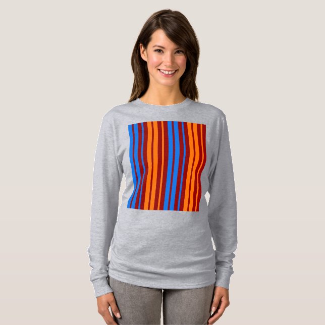 Röd Orange Blå Vertikal Randig Design   T Shirt (Hel framsida)