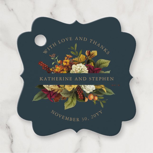 Röd | Orange Blommigt Bouquet med Kärlek och tack  Gåvor Etiketter (Framsida)