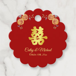 Röd orange blommigt Kinesisk dubbla bröllop lycka Gåvor Etiketter