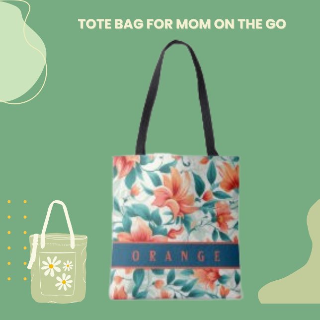 Röd Orange Blommigt och Grönt Löv Tote Bag Tygkasse (Skapare uppladdad)