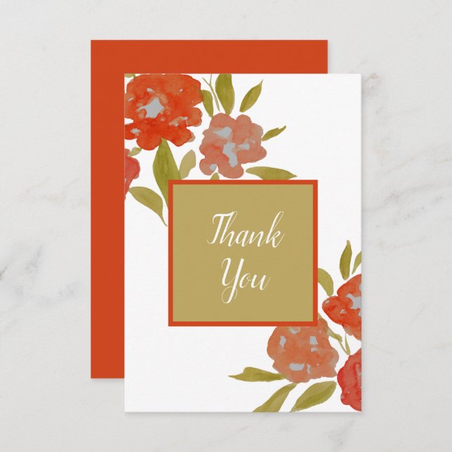 Röd Orange Bohemian Guld FloralFlat - tackkort Tack Kort (Fram/baksida)