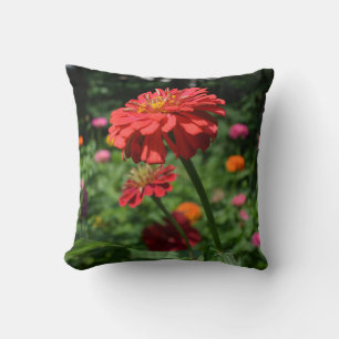 röd orange daisy blommigt, röd blomsterträdgård kudde