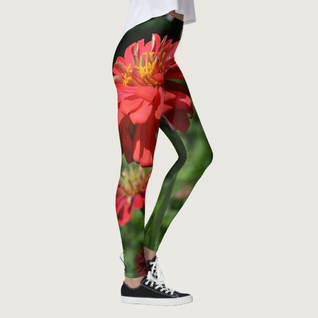 röd orange daisy blommigt, röd blomsterträdgård leggings (Höger)