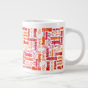 Röd Orange Flerspråkig Tack Giant Coffee Mugg Jumbo Mugg