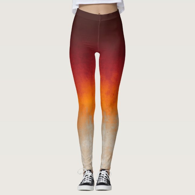 Röd Orange Grått Vit rustik ombre Leggings (Framsida)