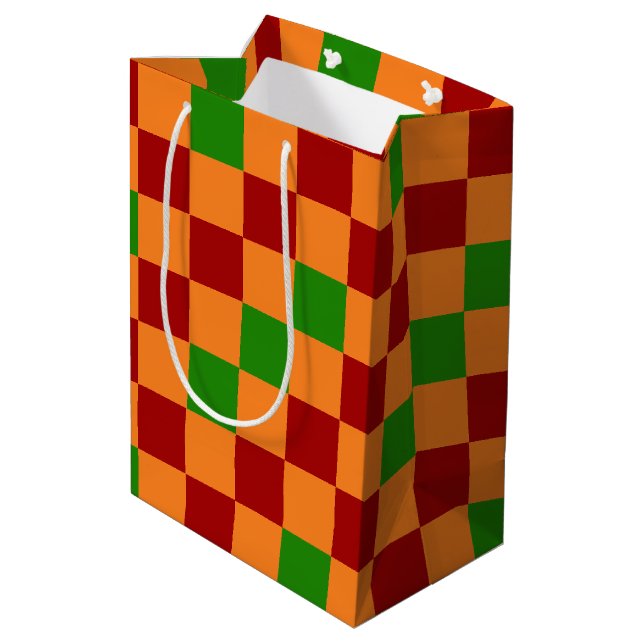 Röd Orange Grön Rutig Mönsterdesign  (Baksidan Vinklad)