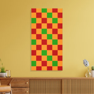 Röd Orange Grön Rutig Mönsterdesign Canvastryck