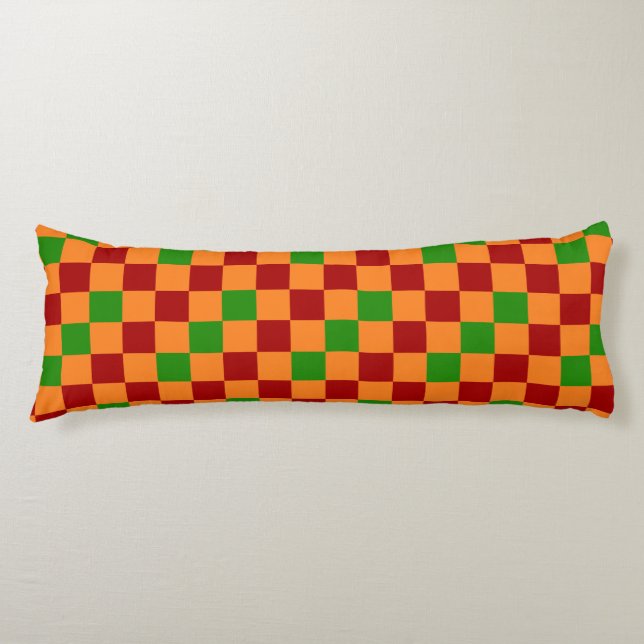 Röd Orange Grön Rutig Mönsterdesign  Kroppskudde (Framsidan)