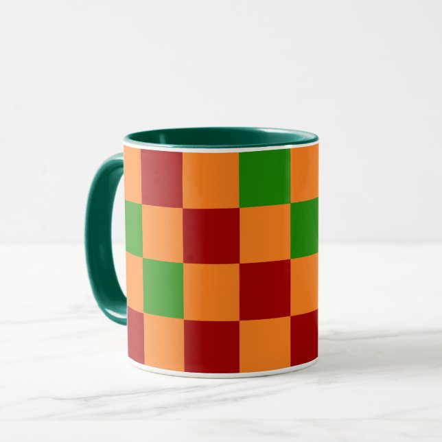 Röd Orange Grön Rutig Mönsterdesign  Mugg (Framsida vänster)