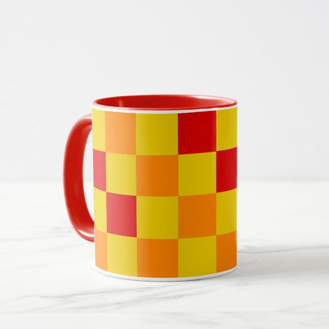 Röd Orange Gul Rutig Mönsterdesign  Mugg (Framsida vänster)