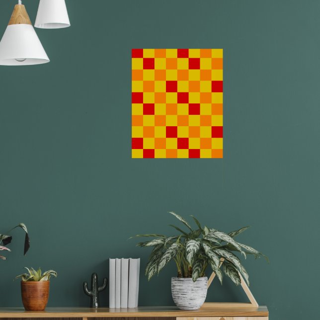 Röd Orange Gul Rutig Mönsterdesign  Poster (Vardagsrum 1)