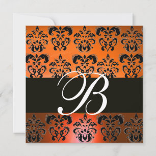 RÖD ORANGE GUL SVART DAMAST MONOGRAM , vit Inbjudningar