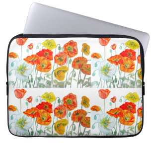 Röd Orange Gul Vallmo Blomma Akvarell Poppies Laptop Fodral
