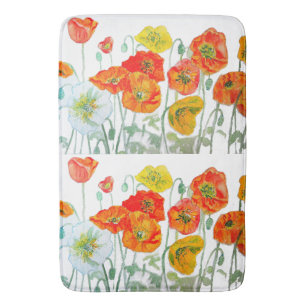 Röd Orange Gul Vallmo Blomma Akvarell Vallmor Badrumsmatta