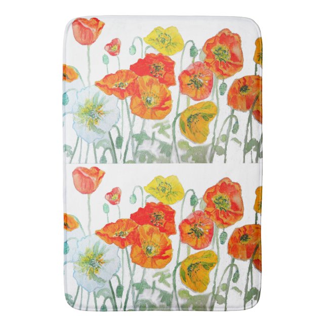 Röd Orange Gul Vallmo Blomma Akvarell Vallmor Badrumsmatta (Framsidan (Vertikal))
