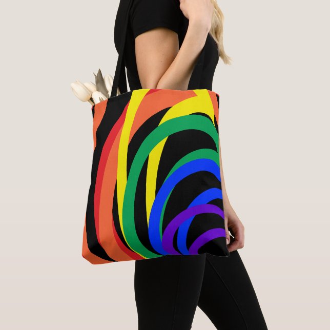 Röd Orange Gult Black Rainbow Abstrakt Tote Bag Tygkasse (Närbild)