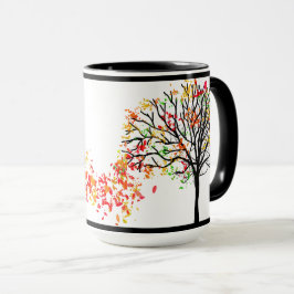 Röd, orange, gult fallande löv, svart träd mugg