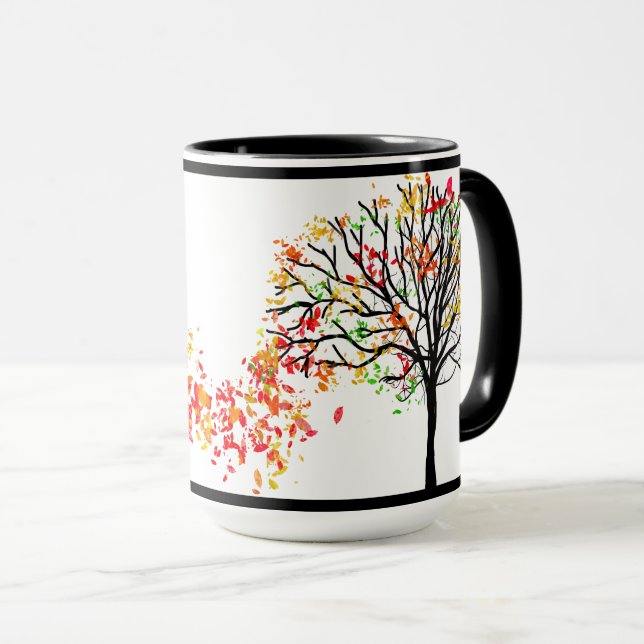 Röd, orange, gult fallande löv, svart träd mugg (Framsida höger)