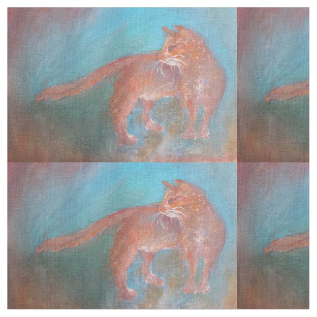 röd orange katt på blåtttyg tyg (Närbild)