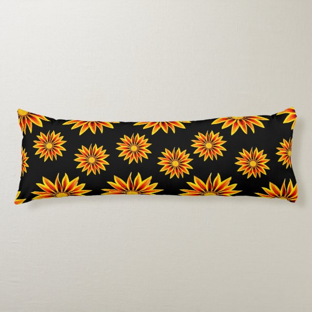 Röd Orange Kyss Guld Flammande Gazania Blommor Kroppskudde (Framsidan)
