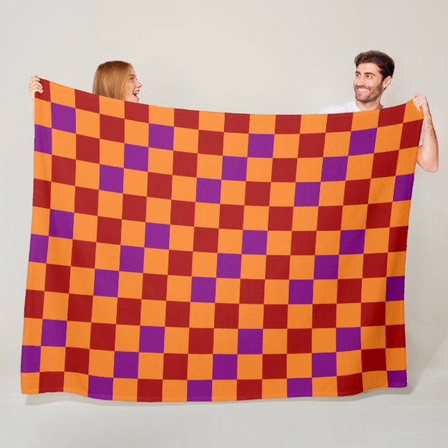 Röd Orange Lila Rutig Mönsterdesign  Fleecefilt (På plats)