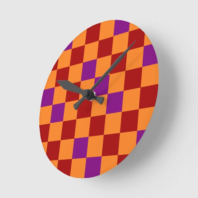 Röd Orange Lila Rutig Mönsterdesign  Rund Klocka (Vinkel)