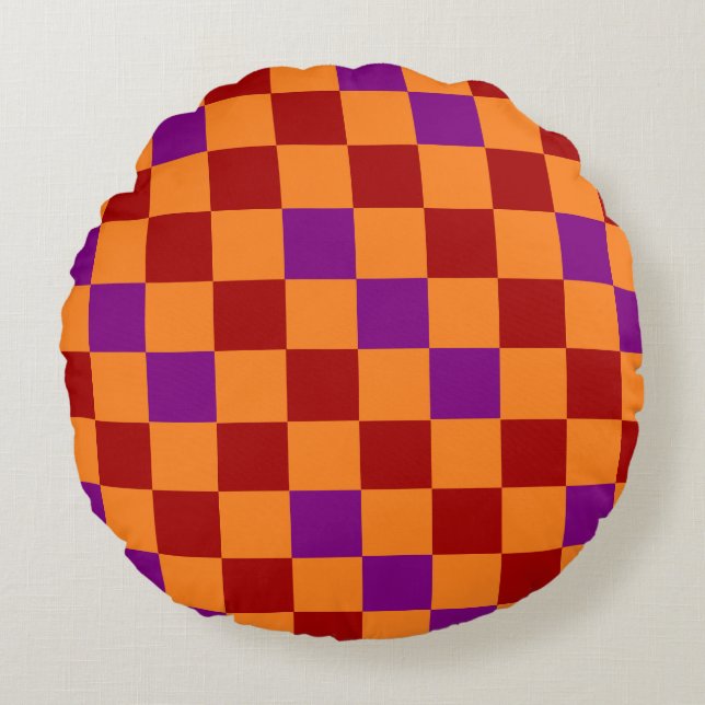 Röd Orange Lila Rutig Mönsterdesign  Rund Kudde (Framsidan)