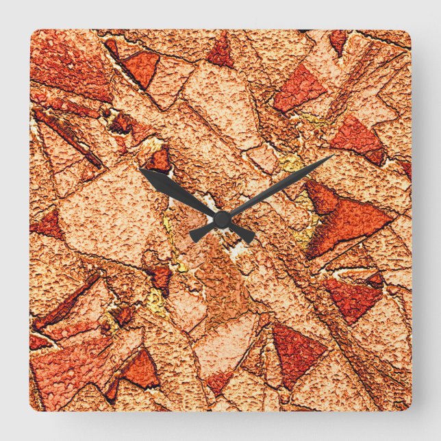 Röd orange målad vulkanisk sten teckning fyrkantig klocka (Framsida)