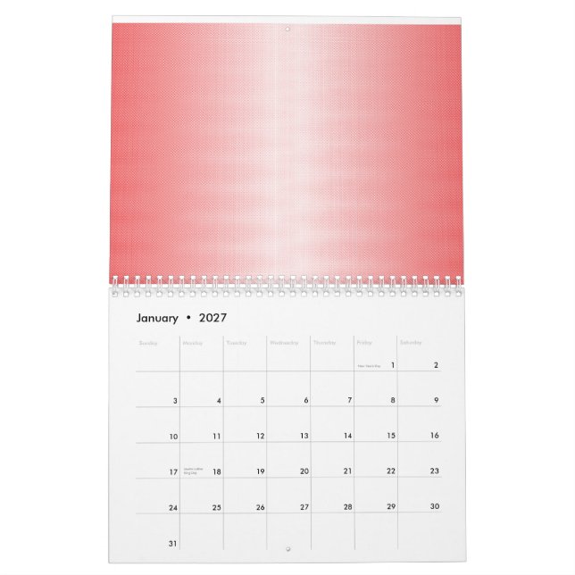 Röd, orange och rosa penseldrag blandas ihop kalender (Jan 2027)