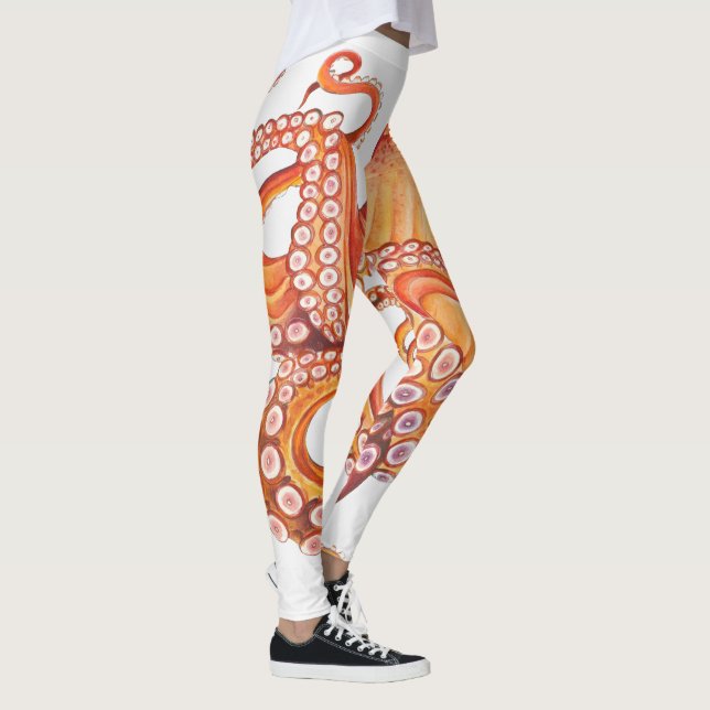 Röd Orange Octopus Watercolor Leggings (Höger)