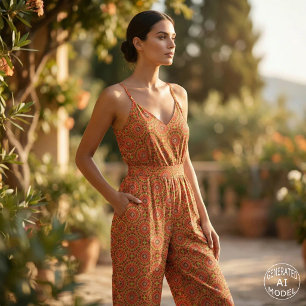 Röd orange orientalisk boho geometrisk mosaikmönst tyg
